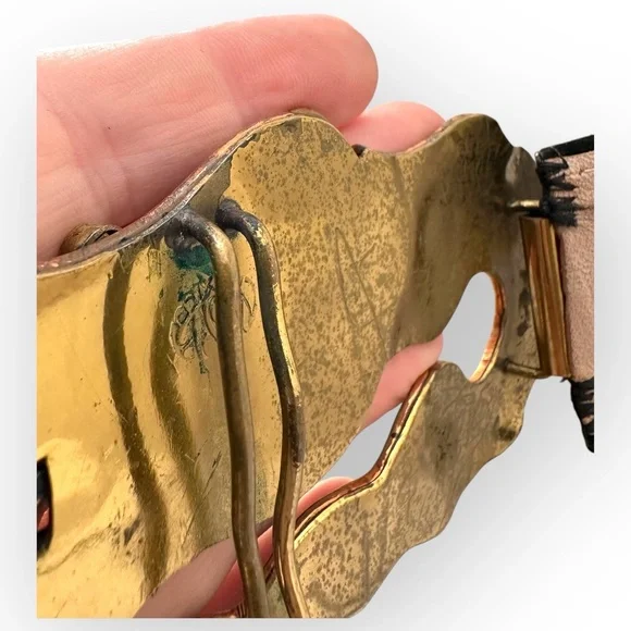 Vintage MCM Hubert Harmon Mayo Mexico Enamel Brass Brutalist Belt Buckle - Picture 8 of 11